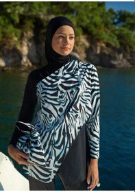 Resim Mayovera Zebra Tek Mayo Üst Tasarım Tesettür Mayo Siyah 