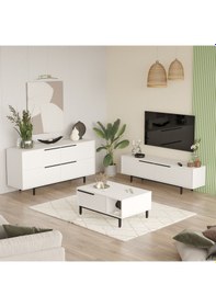 Resim Robin Home Lidya Tv Ünitesi Orta Sehpa Konsol 3'lü Set Beyaz 