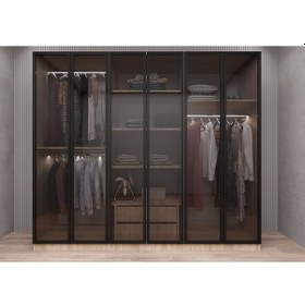 Resim Nesse Reflekte Cam 6 Kapaklı Gardırop Montaj Dahil - Meşe 240 Cm 