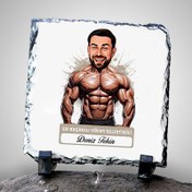 Resim Karikatürlü Erkek Vücut Geliştirici Dekoratif Taş 