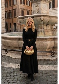 Resim Lastik Bel Poplin Uzun Kloş Etek Siyah 