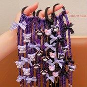 Resim Sanrio için for kuromi, için for my melody, için for hello kitty, için for cinnamoroll Örgülü Saç Uzantıları - Sevimli Anime Tarzı Sentetik Peruk Örgüsü Tatlı Mor Tins ve Karikatür Şanslar, Saç Aksesuarları 