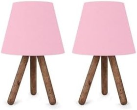 Resim Bohhem North Home Ahşap Ayaklı Abajur Kumaş Başlık 2'li Toz Pembe 