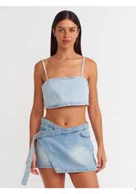 Resim Dilvin Kemer Ucu Uzun Denim Şort Etek Mavi 