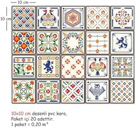 Resim Tink Kendinden Yapışkanlı Oyun Desenli Pvc Karo, Yapışkanlı Fayans Kaplama, Fayans Çıkartması, Zemin Duvar Karosu 15x15 cm (10 Adet/0,225 m2) 