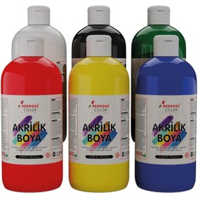 Resim Ana Renkler Akrilik Boya Seti, 6'lı Set 6x500gr Dekoratif Hobi Amaçlı Sanatsal Canlı Renkler 