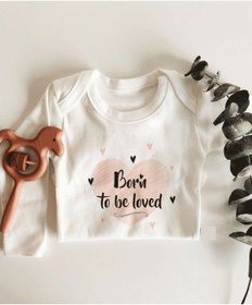 Resim Tuğbababy Born To Be Loved Uzun Kol Organik Bebek Body Beyaz 