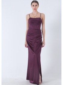 Resim Feminist Mürdüm Sırtı Bağlamalı Yırtmaçlı Abiye 4522018.21 Mürdüm 