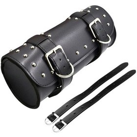 Resim Ranyeek Motosiklet Sırt Çantası Siyah Pu Deri - Suya Dayanıklı Araç Gereç Depolama, Rivet Detaylı Klasik Stili, Kolay Kurulum Siyah 