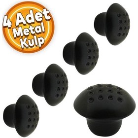 Resim Noktalı Mantar Düğme Kulp Çekmece Dolap Kapak Kulpu Kulbu Mat Siyah (4 ADET) 