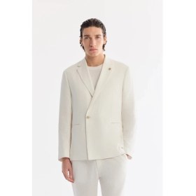 Resim AVVA Erkek Beyaz Mono Yaka Keten Karışımlı Tek Düğme Comfort Fit Ceket A61Y4004 
