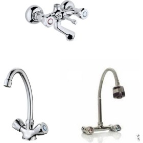 Resim ARÇE Klasik Çevirmeli Banyo + Kuğu Evye Ve Spiralli Lavabo Bataryası 