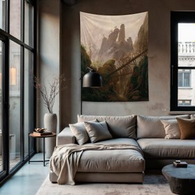 Resim Rocky Landscape in the Elbe Sandstone Mountains Duvar Örtüsü - 100 cm x 135 cm 