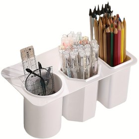 Resim 1 Adet Çok Fonksiyonlu Beyaz Plastik Masa Düzenleyici 3 Bölmeli - Yapışkanlı, Kalem, Silgi, Silgi ve Daha Fazlası İçin Çok Amaçlı Depolama Kutusu - Öğrenciler ve Ofis Masa Dağınıklığı Azaltma İçin Mükemmel, Ofis Masa Aksesuarları 