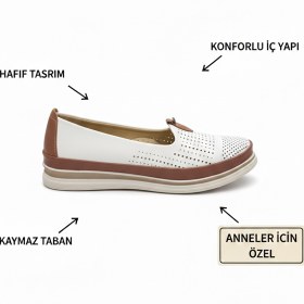 Resim Kadın Ortopedik Delikli Comfort Günlük Ayakkabı Beyaz Krem 