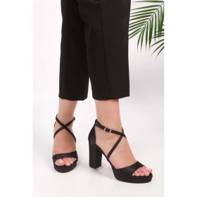 Resim Shoeberry Kadın Dia Siyah Saten Platform Topuklu Ayakkabı 