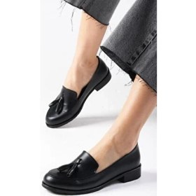 Resim Mio Gusto Kadın Oxford Düz Ayakkabı Suni Deri Siyah Renk 3 cm Topuk Yüksekliği 