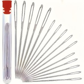 Resim 18 Nakış İğnesi, Gümüş-Gri, Büyük Göz İğneleri, Çelikten Yapılmış, Çapraz Dikiş, Örgü, İplik, Dikiş ve Tığ Dikiş İçin Uygun, Dayanıklı ve Pürüzsüz, Paslanmaz, Kendin Yap El Sanatları Araçları. 