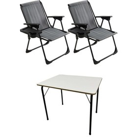 Resim Natura 2 Adet Kamp Sandalyesi Dikdörtgen Bardaklık Gri + MDF Masa Gri 