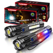 Resim 1/2 Adet Yüksek Güçlü LED El Feneri COB Kırmızı ve Mavi Strobe Uyarı Yan Işığı, Ayarlanabilir Odak Uzun Menzilli Balıkçılık ve Kamp Lambası, Taşınabilir Kalem Klips Tasarım, 7 Seviye Karartma, Açık Hava Acil Durum Aydınlatması 