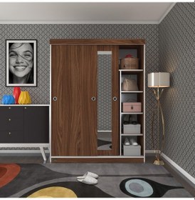 Resim Kenzlife Gardırop Sürgülü Kapaklı Kapılı 140 Papatya Cvz Aynalı Gardolap Dolap 