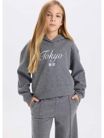 Resim DeFacto Kız Çocuk Kapüşonlu Baskılı Selanik Kumaş Sweatshirt D4294A824WNAR198 