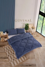 Resim Elite Wellsoft Çift Kişilik Çift Taraflı Yastık Kılıflı Lüx Yorgan Seti Yorgan Uyku Seti Çeyiz Lacivert 