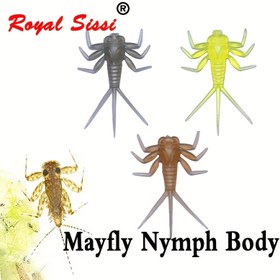 Resim 20 adet/paket ince açık bej renkli yapışkanlı mayfly nimf lastik gövde, alabalık sinek balıkçılığı için yapay nimf sinek bağlama malzemeleri ve nimf bacak & gövde 