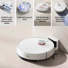 Resim Xiaomi 10.000 Pa Emiş Gücü Lds Lazer Navigasyon 180DK Çalışma Süresi 5200MAH Pil Akıllı Robot Süpürge ve Paspas Beyaz 