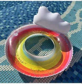 Resim Yeni Şişme Payetli Gökkuşağı U-şekilli Yüzme Simidi 001 