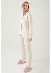 Resim Pierre Cardin 7717 Gömlek Model Kadın Pijama Takım Bej 