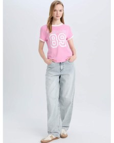 Resim DeFacto Coool Regular Fit Bisiklet Yaka Baskılı Ribana Kısa Kollu Tişört E0675AX25SMPN450 