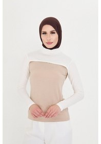 Resim Hürrem Bone Krem Tesettür Balıkçı Yaka Boyunluklu Kolluk Viskon Düz 1025 40 Krem 