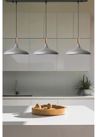 Resim Üçlü Gri Ahşap Başlık Sarkıt Lamba Yemek Masası Oturma Odası Mutfak Salon Otel Showroom Hol Gri 