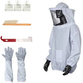 Resim Leezsing "profesyonel Arıcılık Seti: Arı Kıyafeti, Eldiven, Fırça, Çerçeve Aracı Ve 3 Adet Ana Arı Yakalama Aparatı" Beyaz 