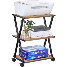 Resim Raflı V Yazıcı Sehpası - Atlantik Çam 45x30 Frenli Tekerli 