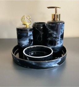 Resim AROW Petri Siyah 5 Parça Porselen Banyo Takımı 