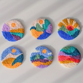 Resim 6 Paket El Yapımı DIY İğne Keçeleme Seti, Karışık Renkli Manzara Temalı Bardak Altlığı Seti, Yeni Başlayanlar İçin Nakış Zımba İğnesi El Sanatları, Sanat ve El Sanatları Malzemeleri, Dikiş Aksesuarları 