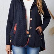 Resim Kablo Örgü Düğmeli Ön Cepli Kapüşonlu Üst, Günlük Uzun Kollu Büzgülü Kapüşonlular Kazak, Kadın Giyim 