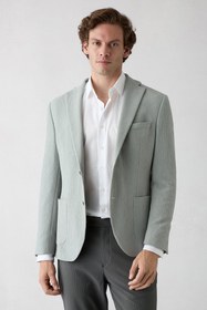 Resim Orta Gri Techno-Line 7 Drop Slim Fit Dar Kesim Mono Yaka Keten Karışımlı Çizgili Çantalı Esnek Ceket - Slim Fit / Orta Gri / 48 