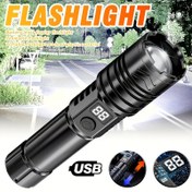 Resim 1 Adet MACROCOSM USB Şarj Edilebilir LED El Feneri, Pil Seviye Göstergeli, 500 Lümen Zoom Özellikli Taktiksel Işık, 18650 Lityum Pil & Dayanıklı Plastik Yapı, Yürüyüş, Kamp, Acil Durum, Ev ve İş Aydınlatması İçin, Güvenli Tutma Kolu, Parlak Fener, Sağlam Yapı, Profesyoneller için 
