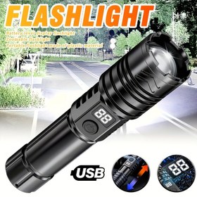 Resim 1 Adet MACROCOSM USB Şarj Edilebilir LED El Feneri, Pil Seviye Göstergeli, 500 Lümen Zoom Özellikli Taktiksel Işık, 18650 Lityum Pil & Dayanıklı Plastik Yapı, Yürüyüş, Kamp, Acil Durum, Ev ve İş Aydınlatması İçin, Güvenli Tutma Kolu, Parlak Fener, Sağlam Yapı, Profesyoneller için 