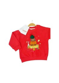 Resim Çikoby Bebek Örgü Şapkalı Ayı Baskılı Sweatshirt-13519 Kırmızı 