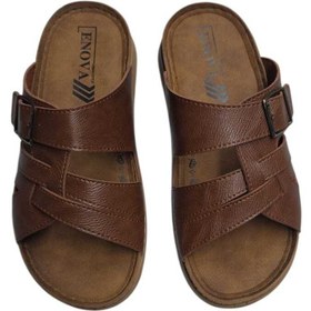 Resim Enova Erkek Ortopedik Tokalı Dikişli Şık Ev Dışarı Suni Deri Erkek Terlik 