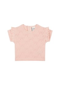 Resim Antebies Organik Pembe Kurdele Jakarlı Fırfırlı Kısa Kollu Kız Bebek Tshirt 