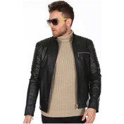 Resim Hakiki Kuzu Derisi Üç Cepli Kol İşlemeli Erkek Deri Ceket Siyah Siyah 