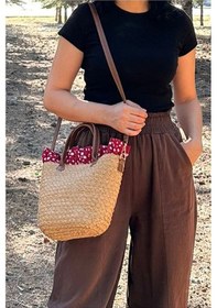 Resim Kadın Bohem Tote Hasır Kol Çantası Açık Kahverengi 