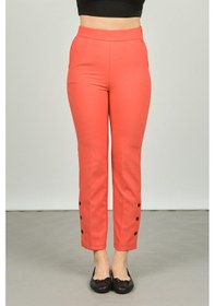 Resim Fa Pantolon Kadın Paçaları Düğmeli Dar Kalıp Pantolon 6001 Mercan 