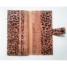 Resim Doğal Vegan Mantar Derisinden Telefon Bölmeli Leopar Desenli Clutch Kadın Cüzdan Leopar 