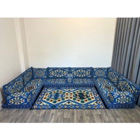 Resim Coton Şark Köşesi Yörük Desenli Minder Takımı Mavi 15 Parça 